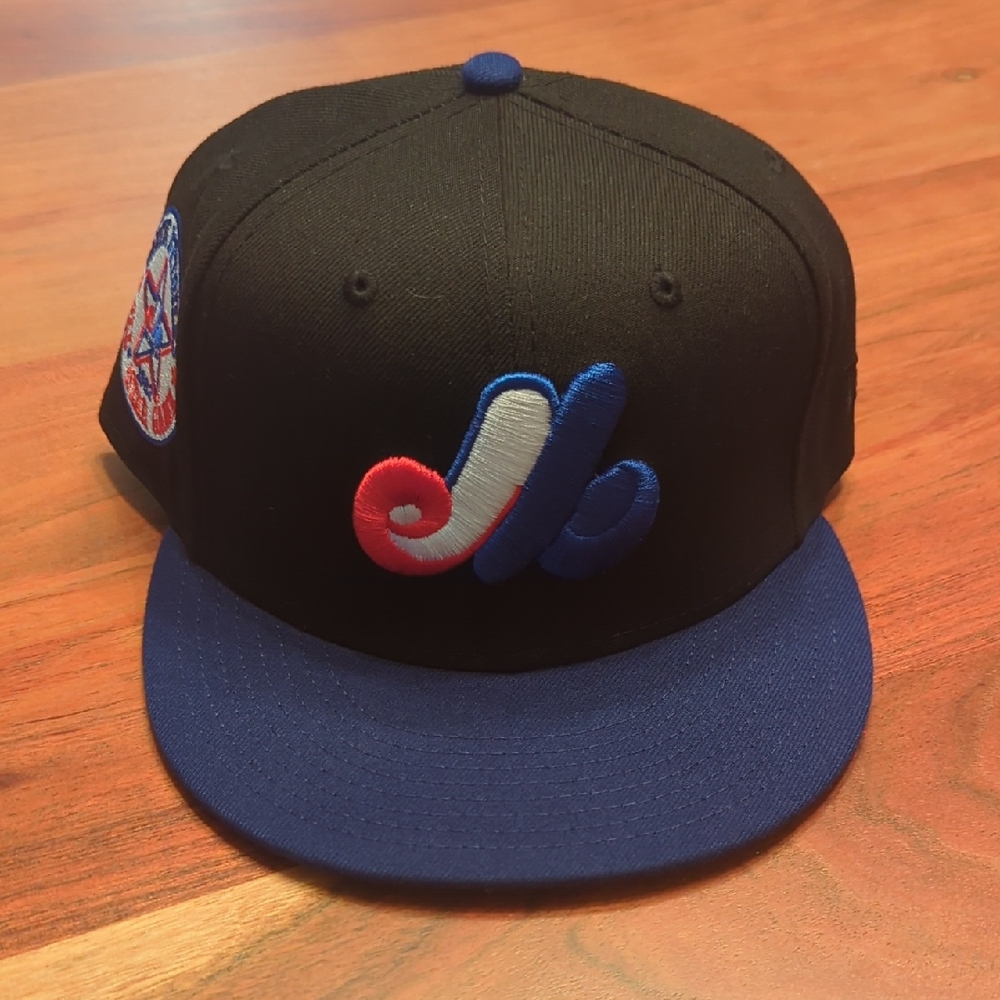 Montreal Expos Black And Blue Fitted Baseball Hat With 1982 All Star Sidepatch